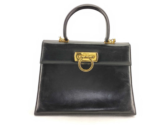Salvatore Ferragamo Gancini Ferragamo 2-way Gancini Black Handbag