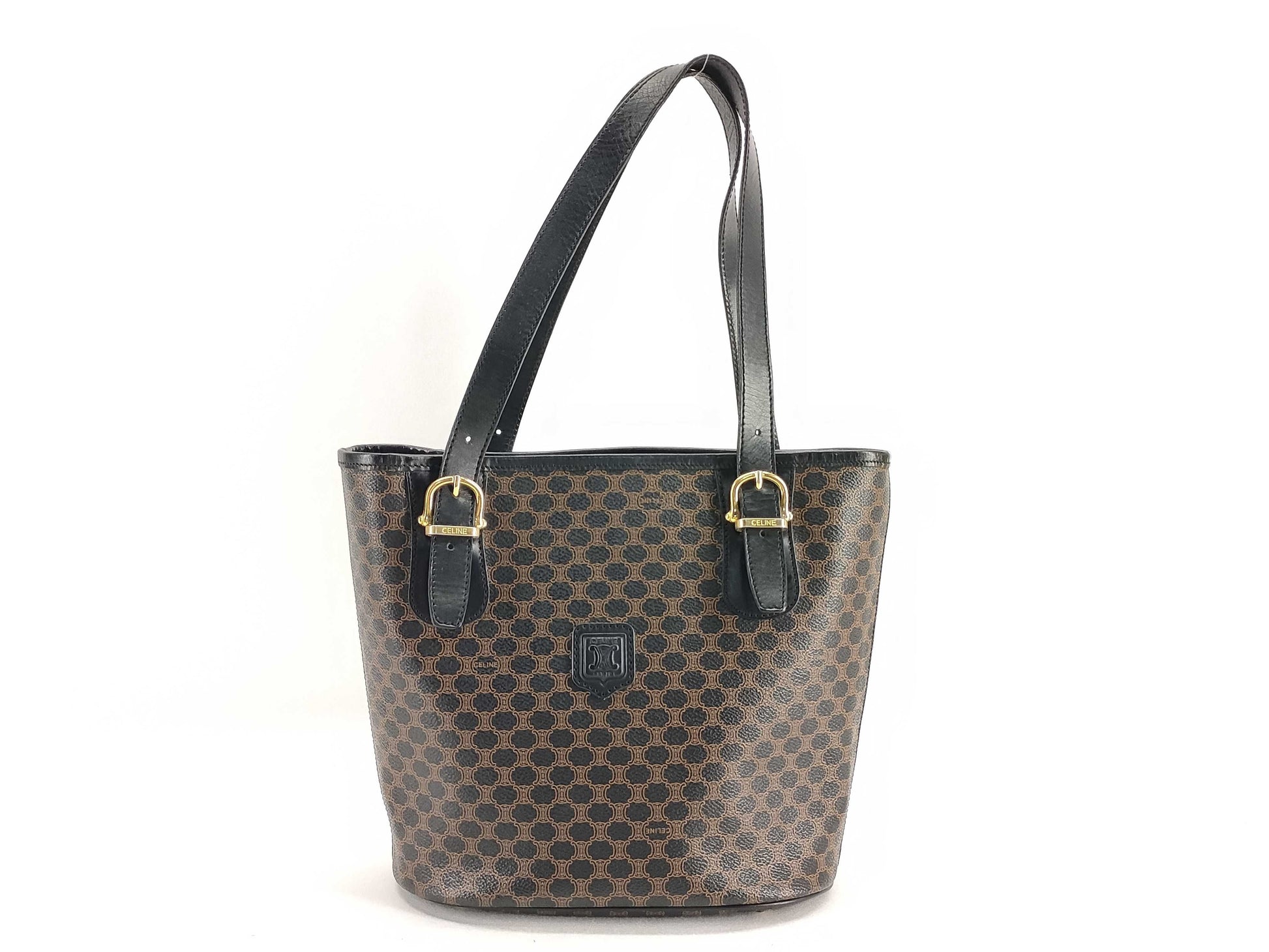 CELINE Black Macadam Bucket Tote Bag