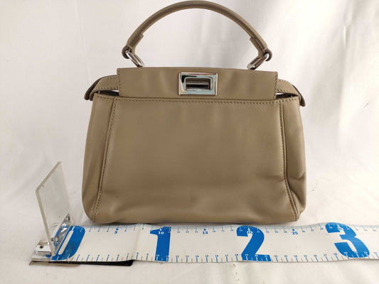 FENDI Mini Peekaboo Leather Handbag, Greige, 8BN244