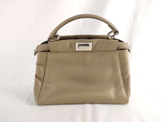 FENDI Mini Peekaboo Leather Handbag, Greige, 8BN244