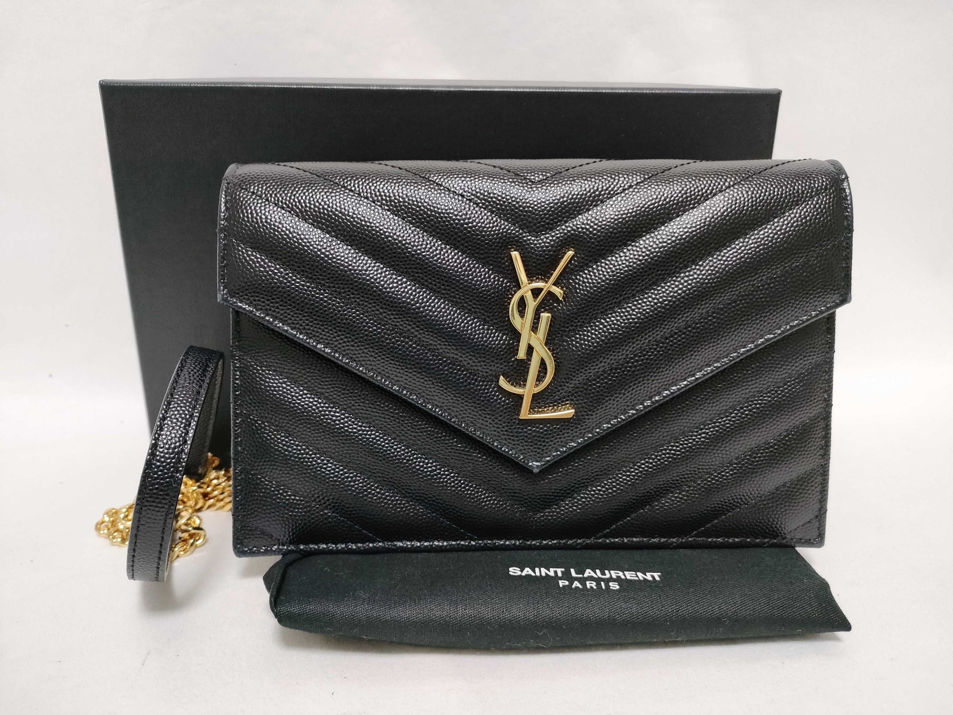 SAINT LAURENT Yves Saint Laurent Caviar Leather Chain Shoulder Bag with YSL Hardware