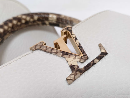 LOUIS VUITTON N85515 Capucines MINI Handbag in White with LV Logo and Python Leather