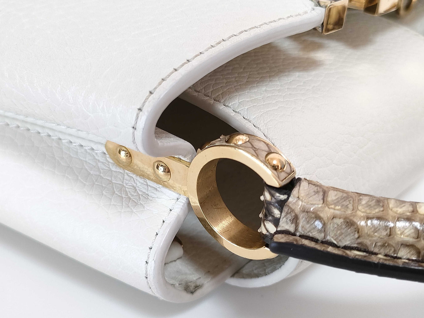 LOUIS VUITTON N85515 Capucines MINI Handbag in White with LV Logo and Python Leather