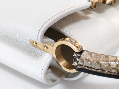 LOUIS VUITTON N85515 Capucines MINI Handbag in White with LV Logo and Python Leather