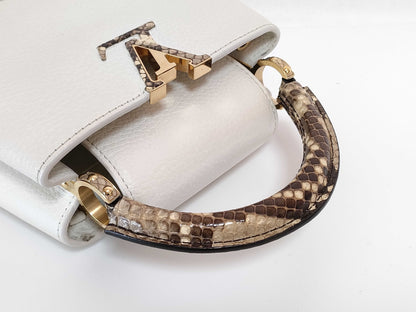 LOUIS VUITTON N85515 Capucines MINI Handbag in White with LV Logo and Python Leather