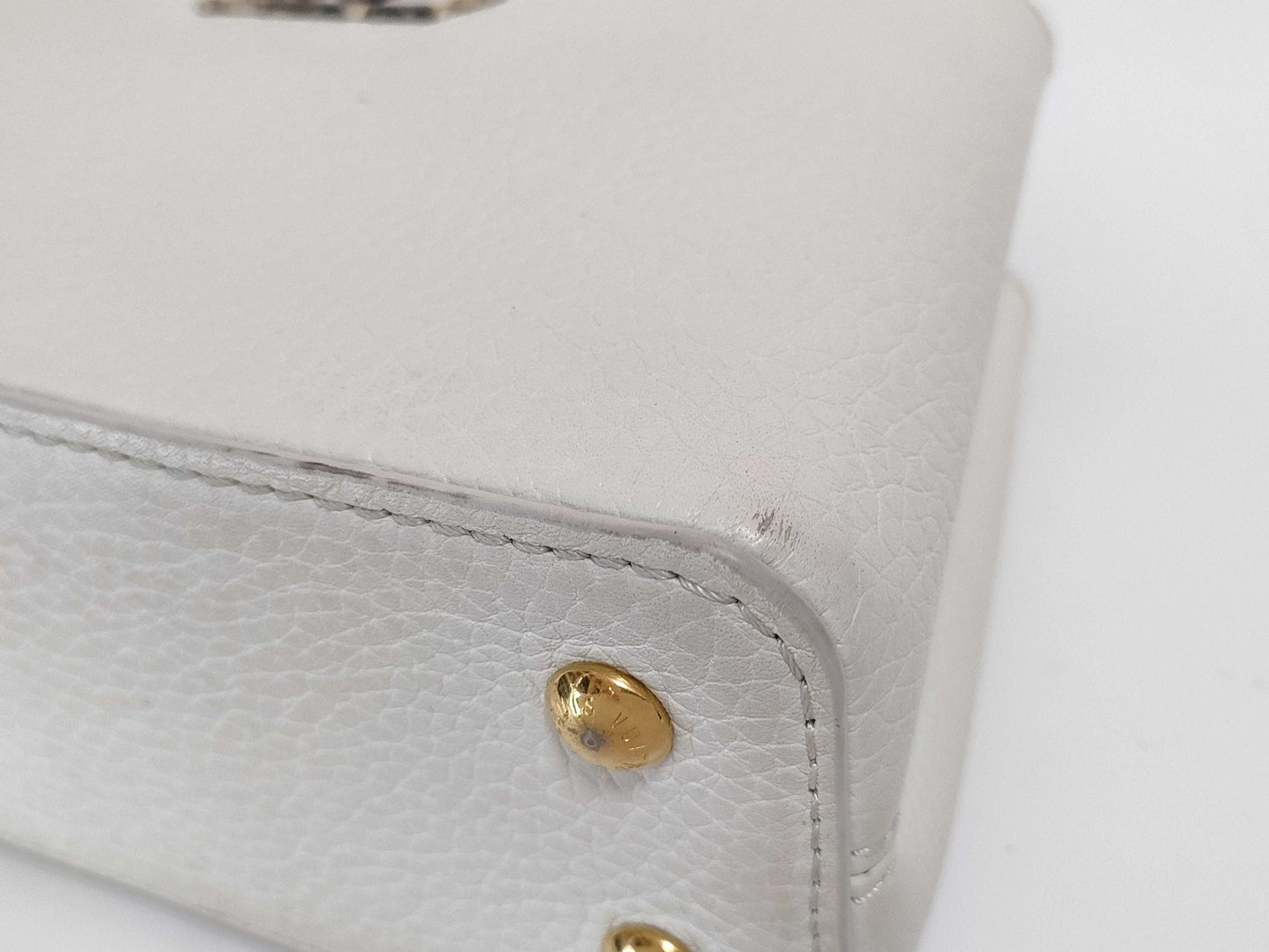 LOUIS VUITTON N85515 Capucines MINI Handbag in White with LV Logo and Python Leather
