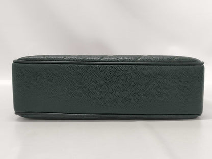 CHANEL CaviSkin Matelasse Large Coco Mark Double Chain Tote Bag Green with Seal