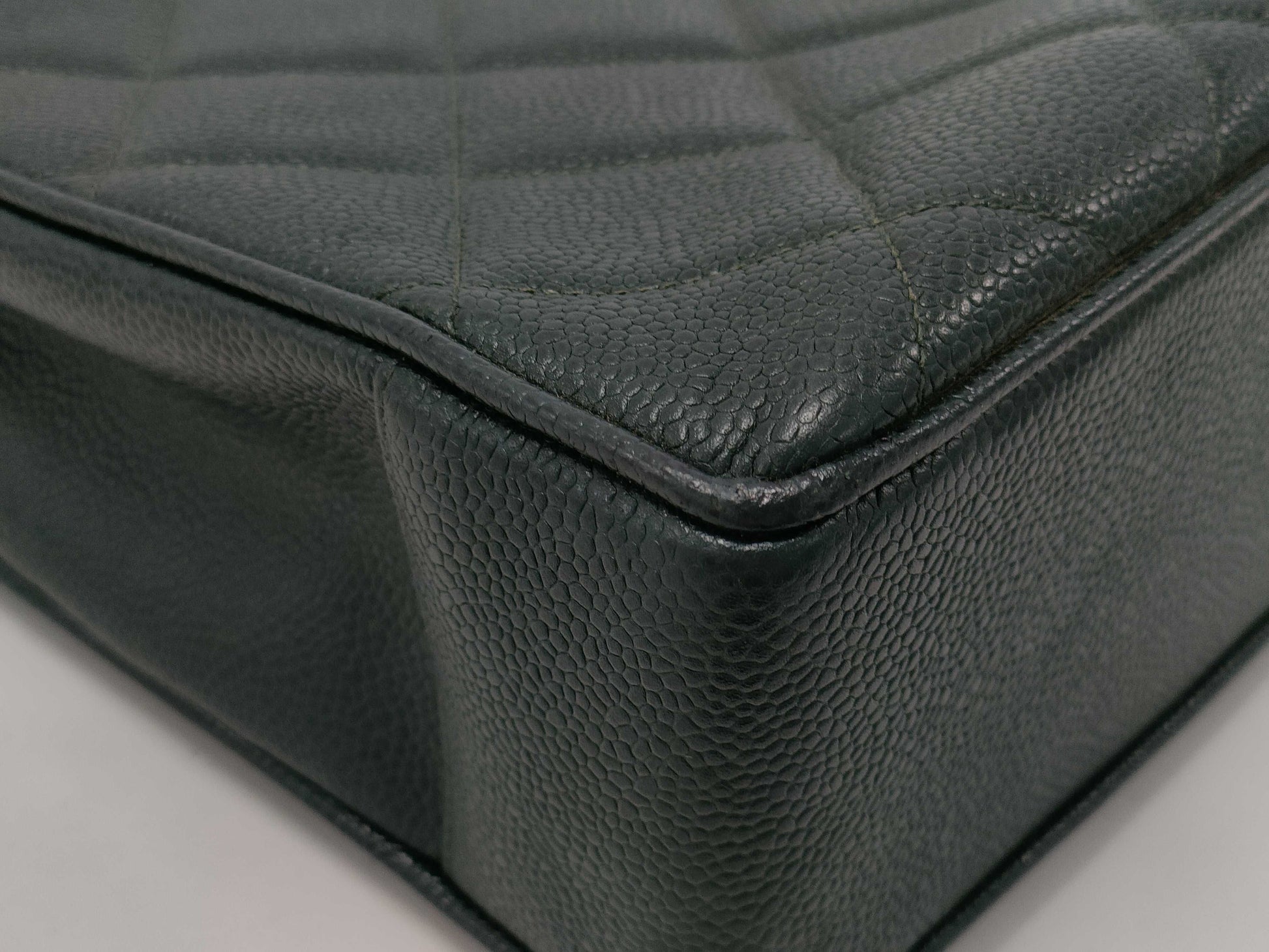 CHANEL CaviSkin Matelasse Large Coco Mark Double Chain Tote Bag Green with Seal
