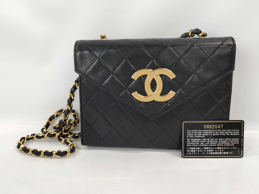 CHANEL Matelasse Large Coco Mark Push Lock Chain Shoulder Bag with Sticker and Card Holder