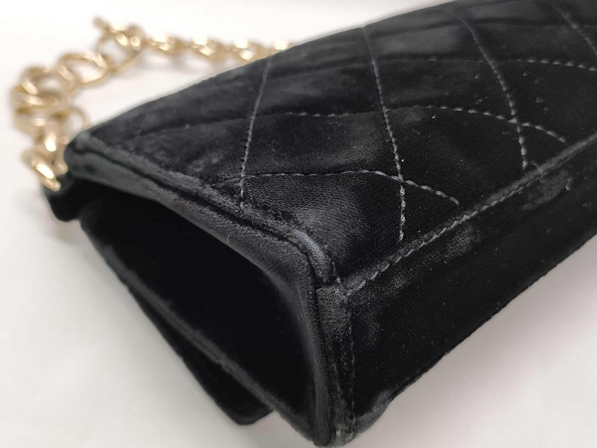 CHANEL Velvet Coco Mark Chain Party Bag with Sticker and Card