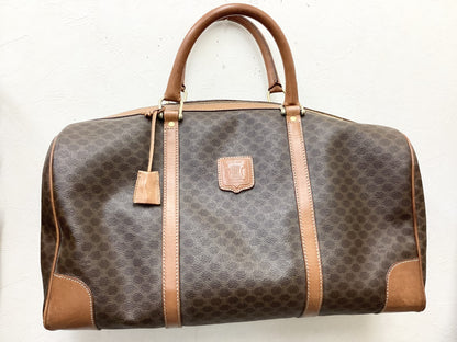 CELINE PVC and Leather Macadam Print Boston Bag, Extra Large, 45cm Wide, Includes Padlock, Key, and Cloche