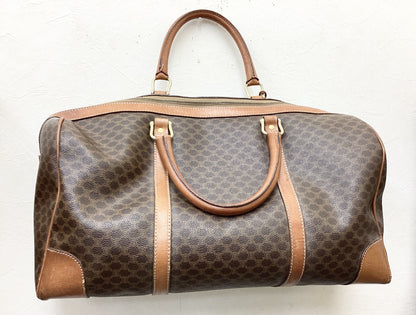 CELINE PVC and Leather Macadam Print Boston Bag, Extra Large, 45cm Wide, Includes Padlock, Key, and Cloche