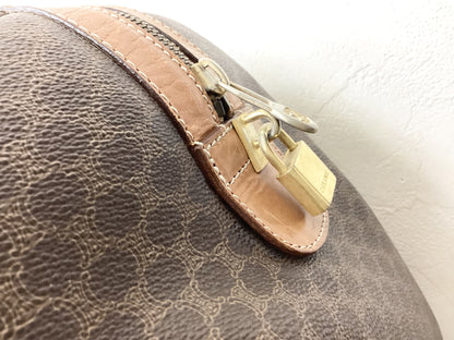 CELINE PVC and Leather Macadam Print Boston Bag, Extra Large, 45cm Wide, Includes Padlock, Key, and Cloche