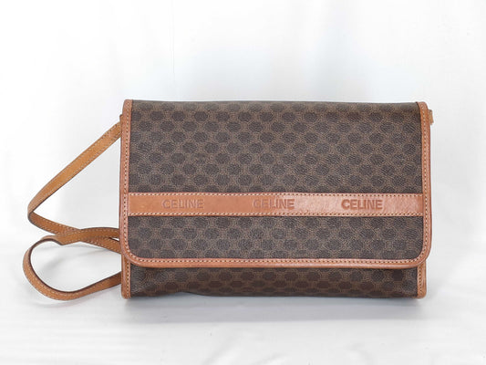 CELINE M90 Shoulder Bag, Macadam Pattern Leather, Brown
