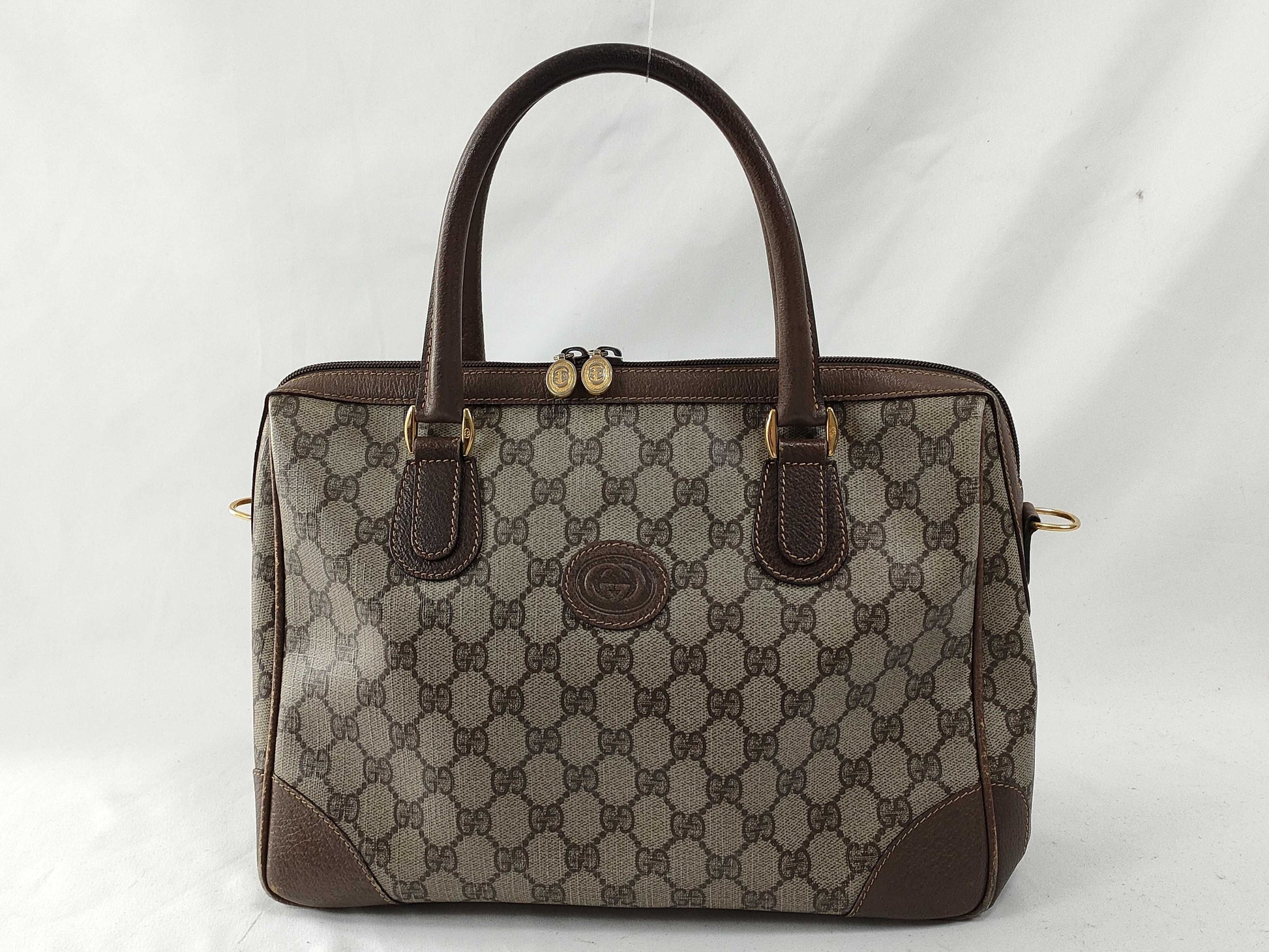 GUCCI GG Supreme Gucci 002.25.0167 Handbag Mini Boston Bag Old Gucci GG Supreme Leather Beige Brown Handbag
