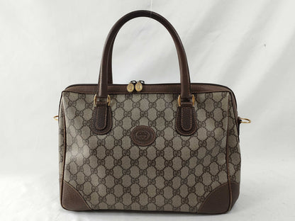 GUCCI GG Supreme Gucci 002.25.0167 Handbag Mini Boston Bag Old Gucci GG Supreme Leather Beige Brown Handbag