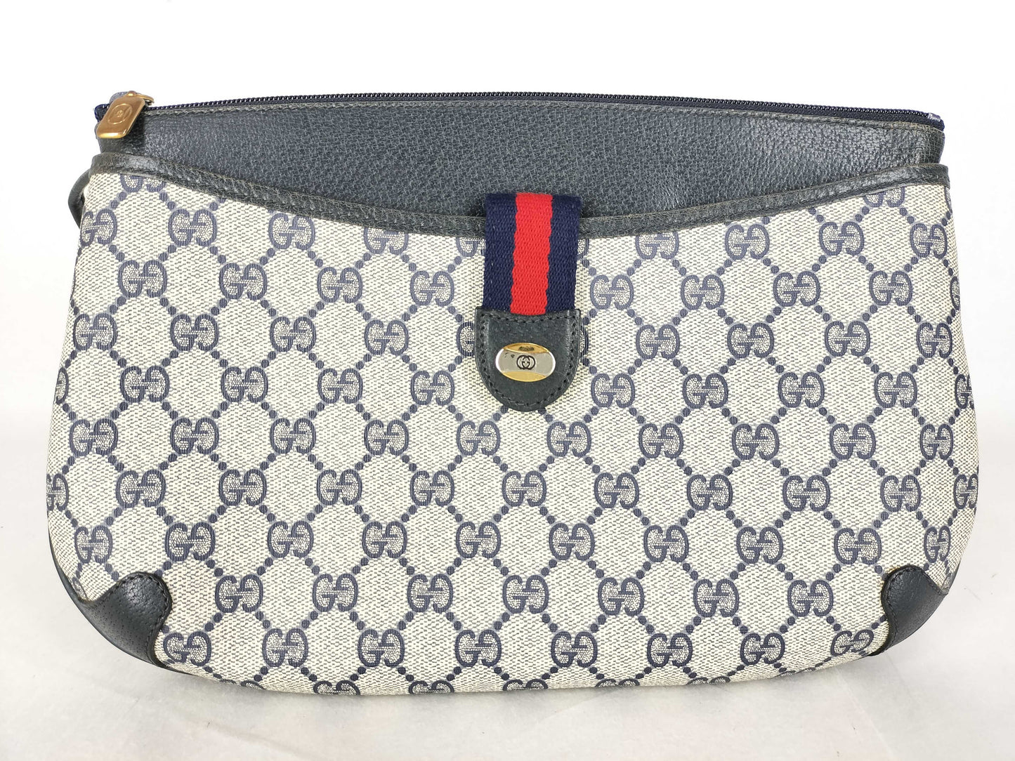 GUCCI Old Gucci 904.02.026 Shoulder Bag Old Gucci Sherry Line GG Supreme Leather Beige Navy Shoulder Bag