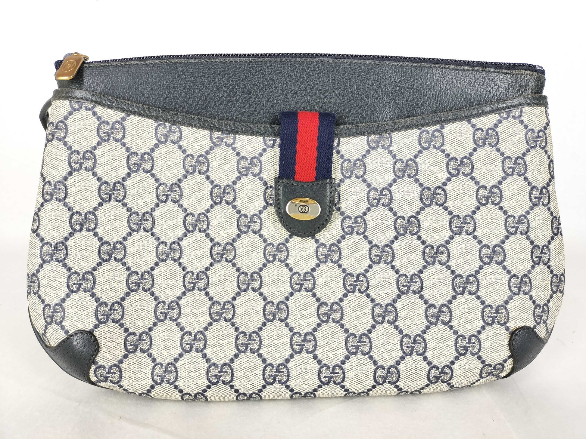 GUCCI Old Gucci 904.02.026 Shoulder Bag Old Gucci Sherry Line GG Supreme Leather Beige Navy Shoulder Bag