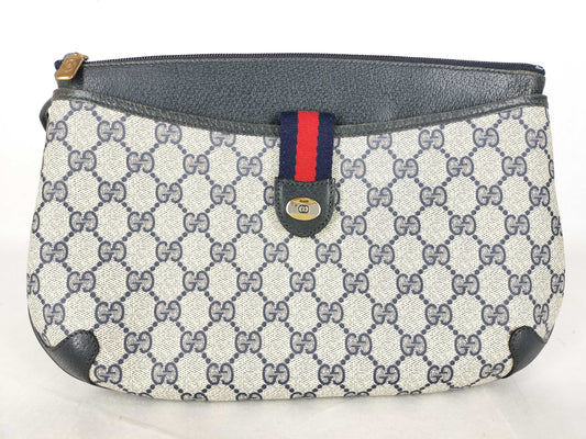 GUCCI Old Gucci 904.02.026 Shoulder Bag Old Gucci Sherry Line GG Supreme Leather Beige Navy Shoulder Bag