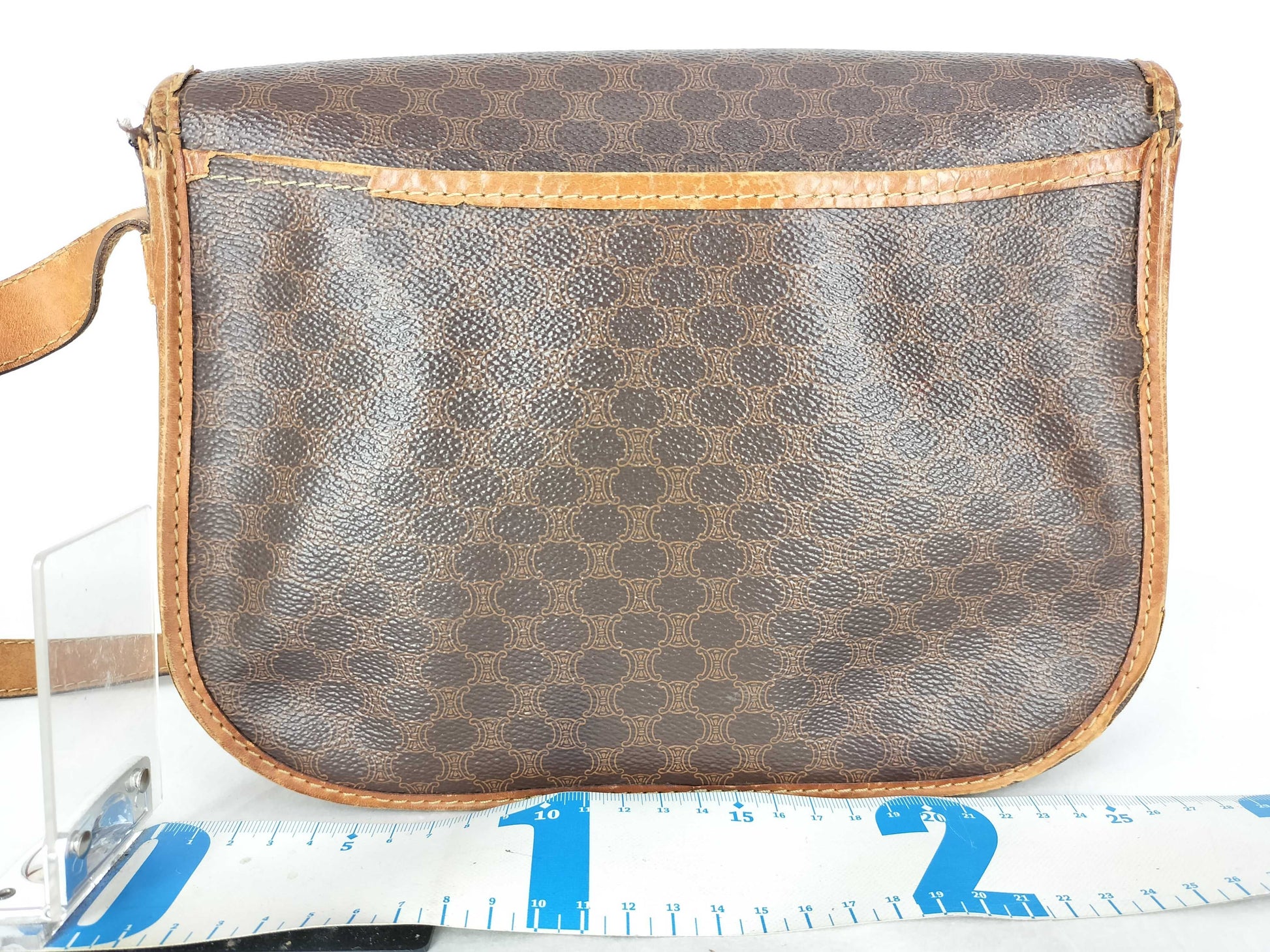 CELINE SL13 Messenger Bag Shoulder Bag Macadam Pattern Leather Brown Shoulder Bag