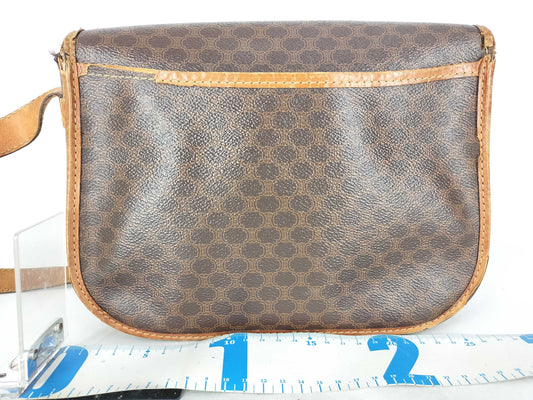 CELINE SL13 Messenger Bag Shoulder Bag Macadam Pattern Leather Brown Shoulder Bag