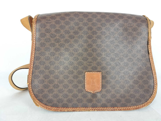 CELINE SL13 Messenger Bag Shoulder Bag Macadam Pattern Leather Brown Shoulder Bag