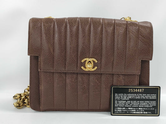 CHANEL Mademoiselle Caviar Leather Brown Chain Shoulder Bag 2534487