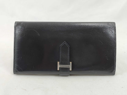 HERMES Bearn Bearn Box Calf Black □E Wallet