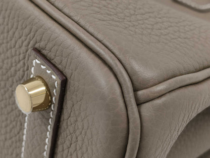 HERMES Birkin 30 Etoupe Handbag with Gold Hardware, Togo Double Stamp, Complete