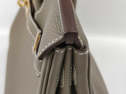 HERMES Birkin 30 Etoupe Handbag with Gold Hardware, Togo Double Stamp, Complete