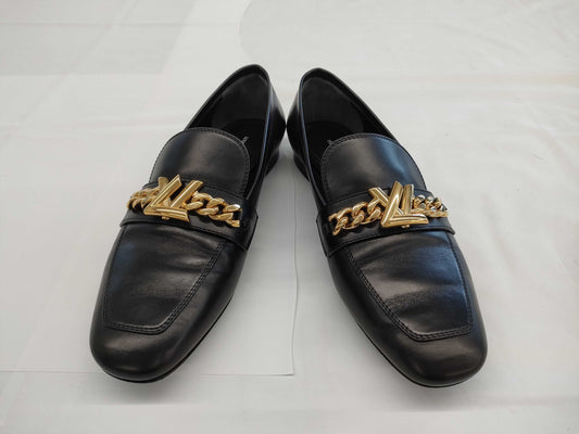 LOUIS VUITTON LOUIS VUITTON Flat Loafers Leather Size 38 1A4XE6 Black Loafers