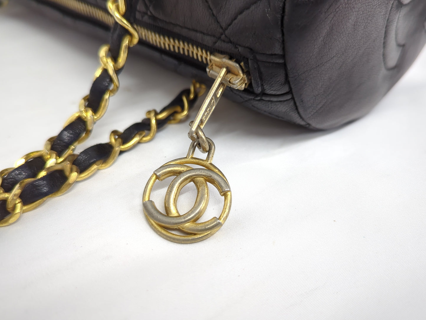 CHANEL Cylindrical Chain Boston Bag, Black, No. 1, Shoulder Bag