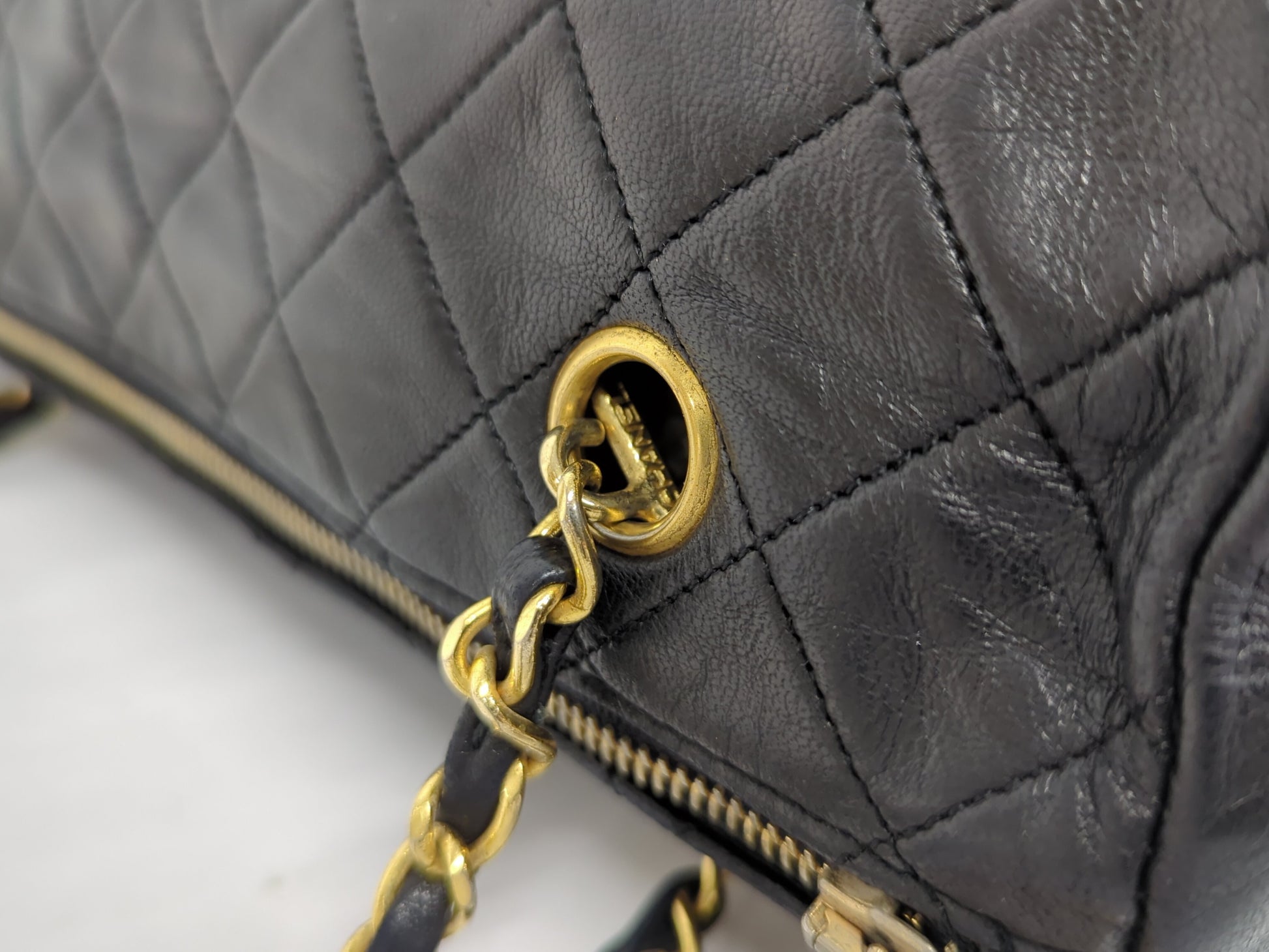 CHANEL Cylindrical Chain Boston Bag, Black, No. 1, Shoulder Bag