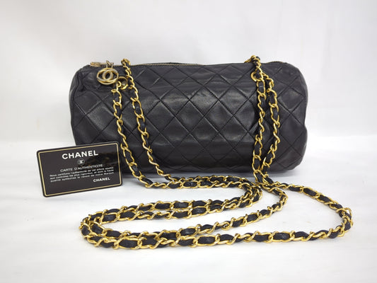 CHANEL Cylindrical Chain Boston Bag, Black, No. 1, Shoulder Bag