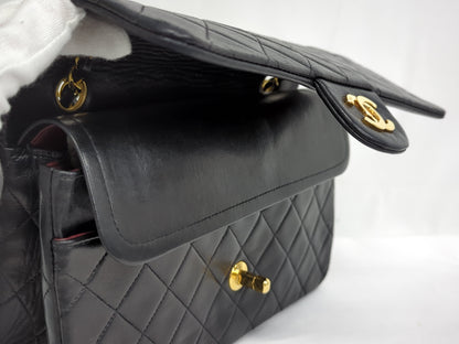 CHANEL Lambskin Double Flap 25 Black Shoulder Bag #1