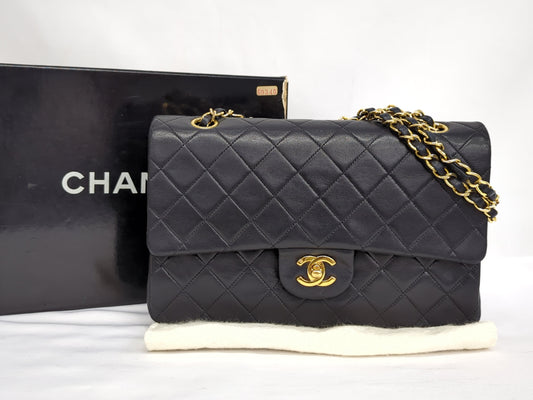 CHANEL Lambskin Double Flap 25 Black Shoulder Bag #1