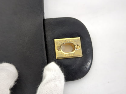 CHANEL Lambskin Double Flap 25 Black Shoulder Bag #1