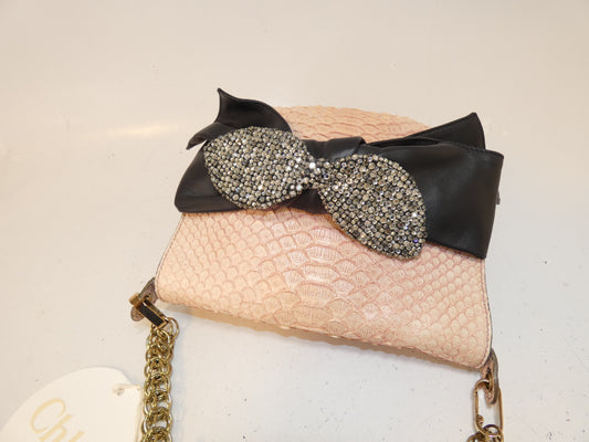 Chloe Python Print Ribbon Beaded Chain Shoulder Bag