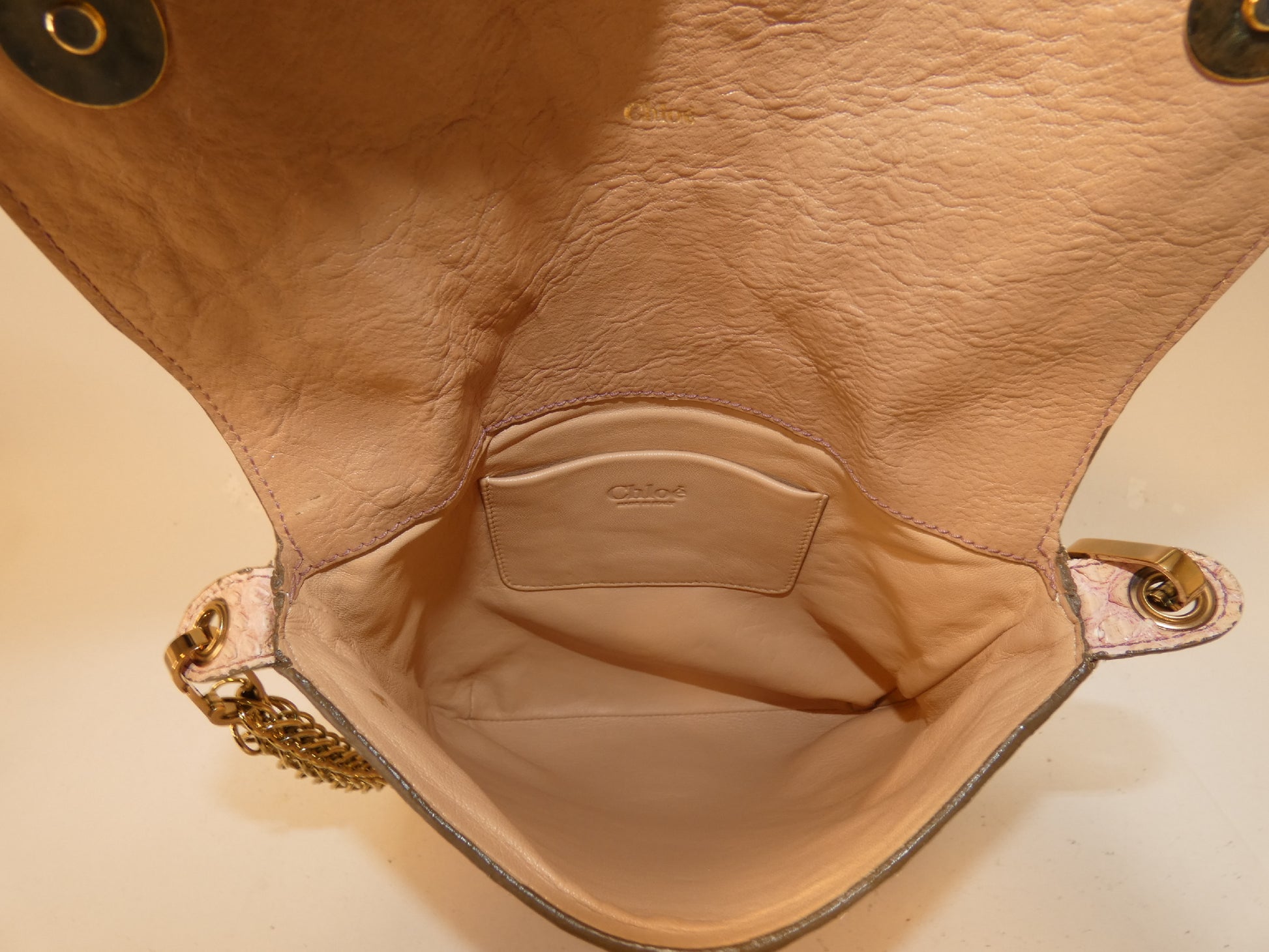 Chloe Python Print Ribbon Beaded Chain Shoulder Bag