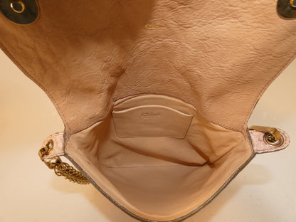 Chloe Python Print Ribbon Beaded Chain Shoulder Bag