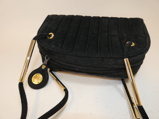 FENDI Suede Black Striped Boston Shoulder Bag