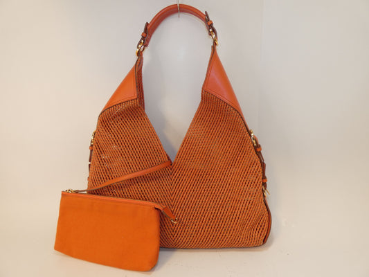 Salvatore Ferragamo Leather Braided Gancini One-Hand Shoulder Bag with Orange Pouch