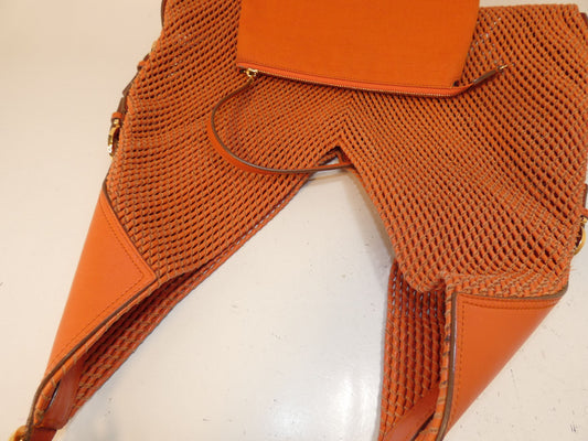Salvatore Ferragamo Leather Braided Gancini One-Hand Shoulder Bag with Orange Pouch
