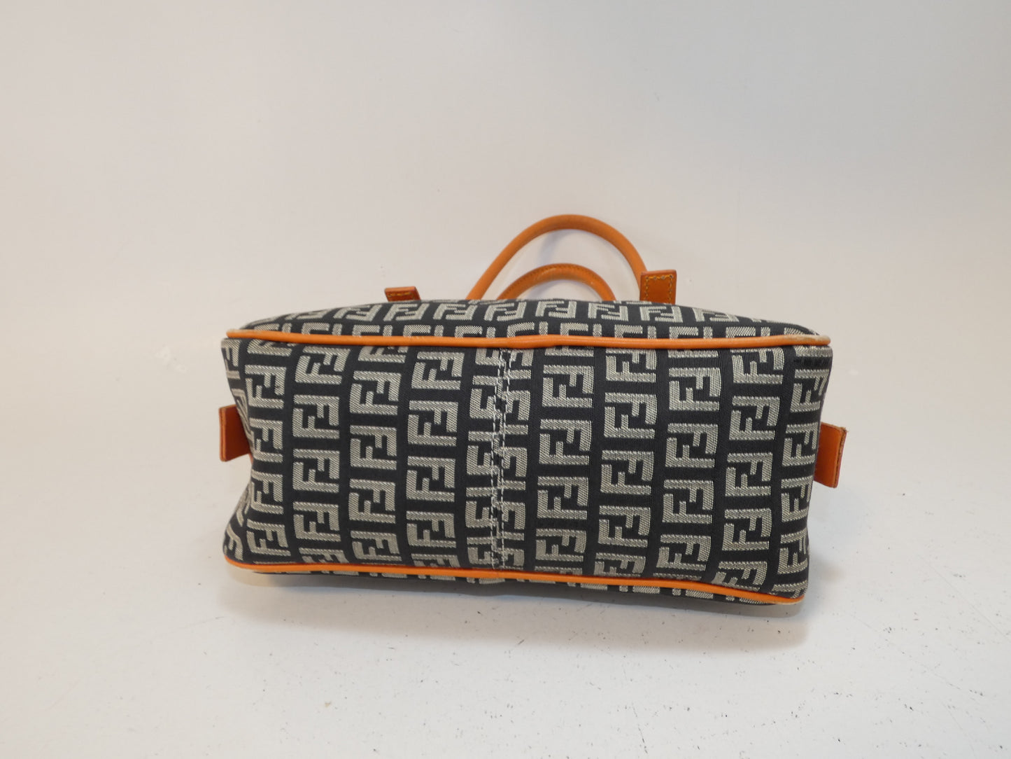 FENDI Zucchino Canvas and Leather Two-Tone Boston Bag