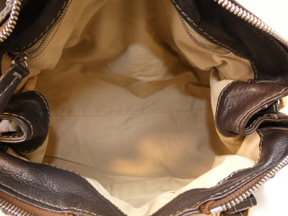 FENDI Zucchino Canvas and Leather Two-Tone Boston Bag