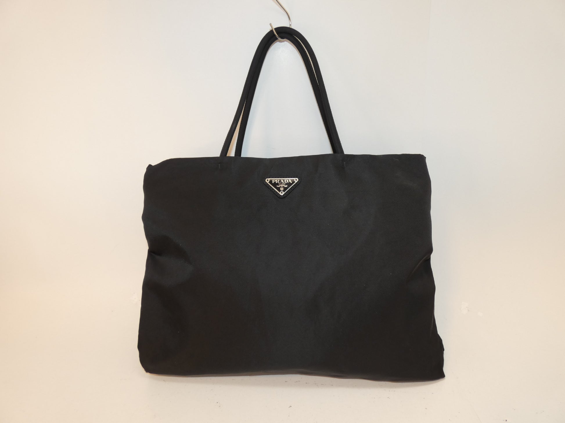 PRADA nylon black hand tote bag
