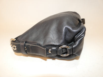 COACH Signature Perforated Black Leather Shoulder Bag