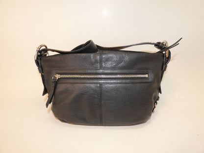 COACH Signature Perforated Black Leather Shoulder Bag