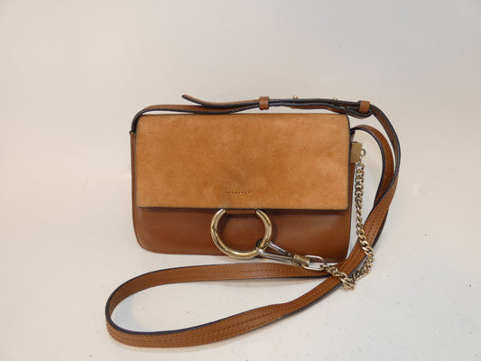 Chloe Faye Suede and Leather Brown Shoulder Bag
