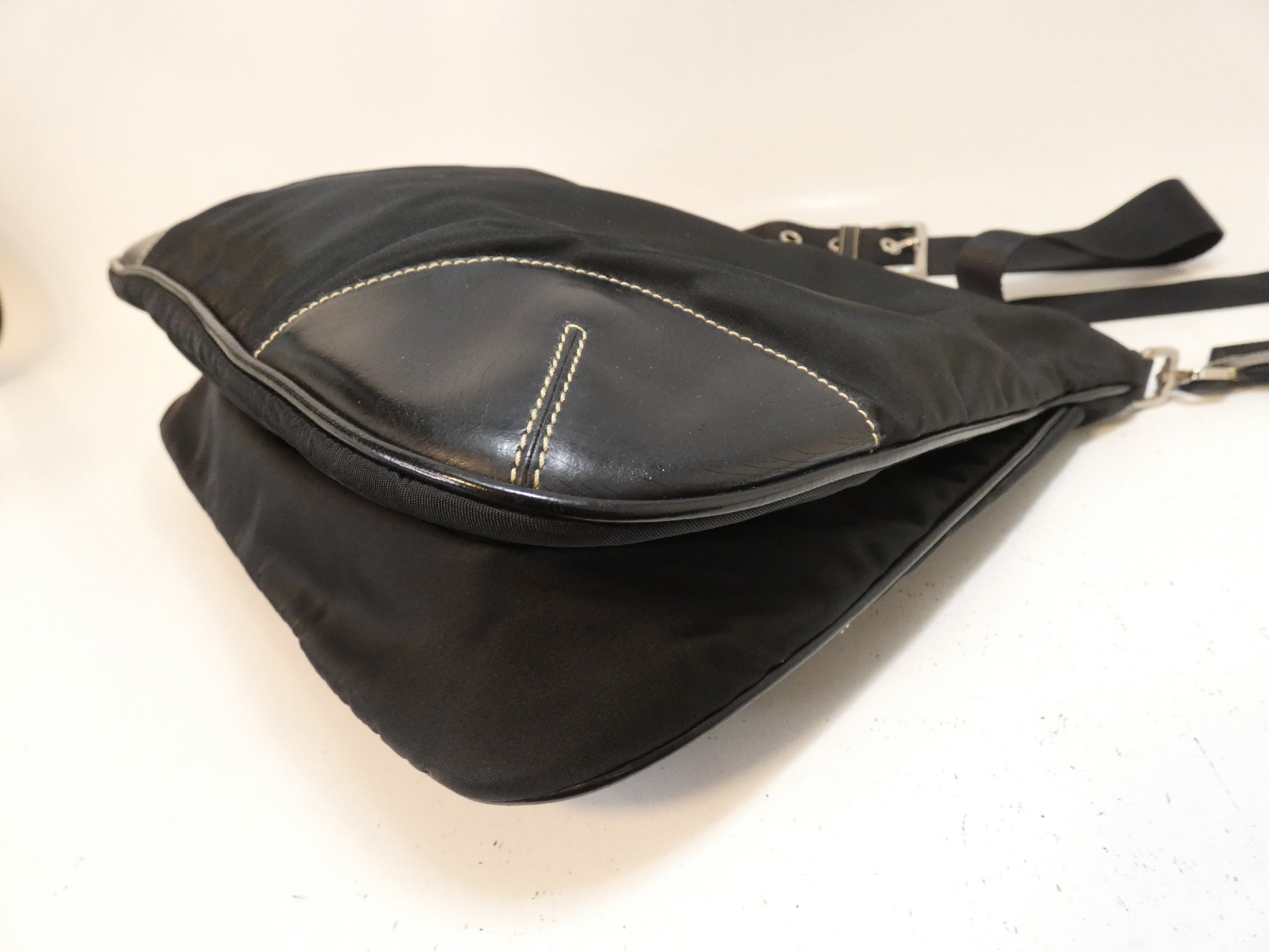 PRADA nylon and leather black shoulder bag